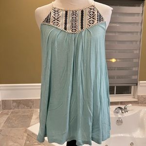 Blue Cotton Tank Top with flower and lace embellishments